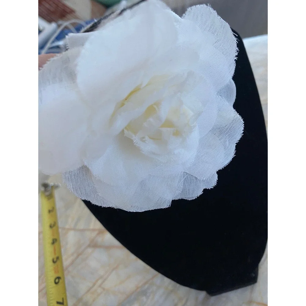 White Satin Floral Headband Large Chiffon Flower Wedding Bridal Hair Accessory